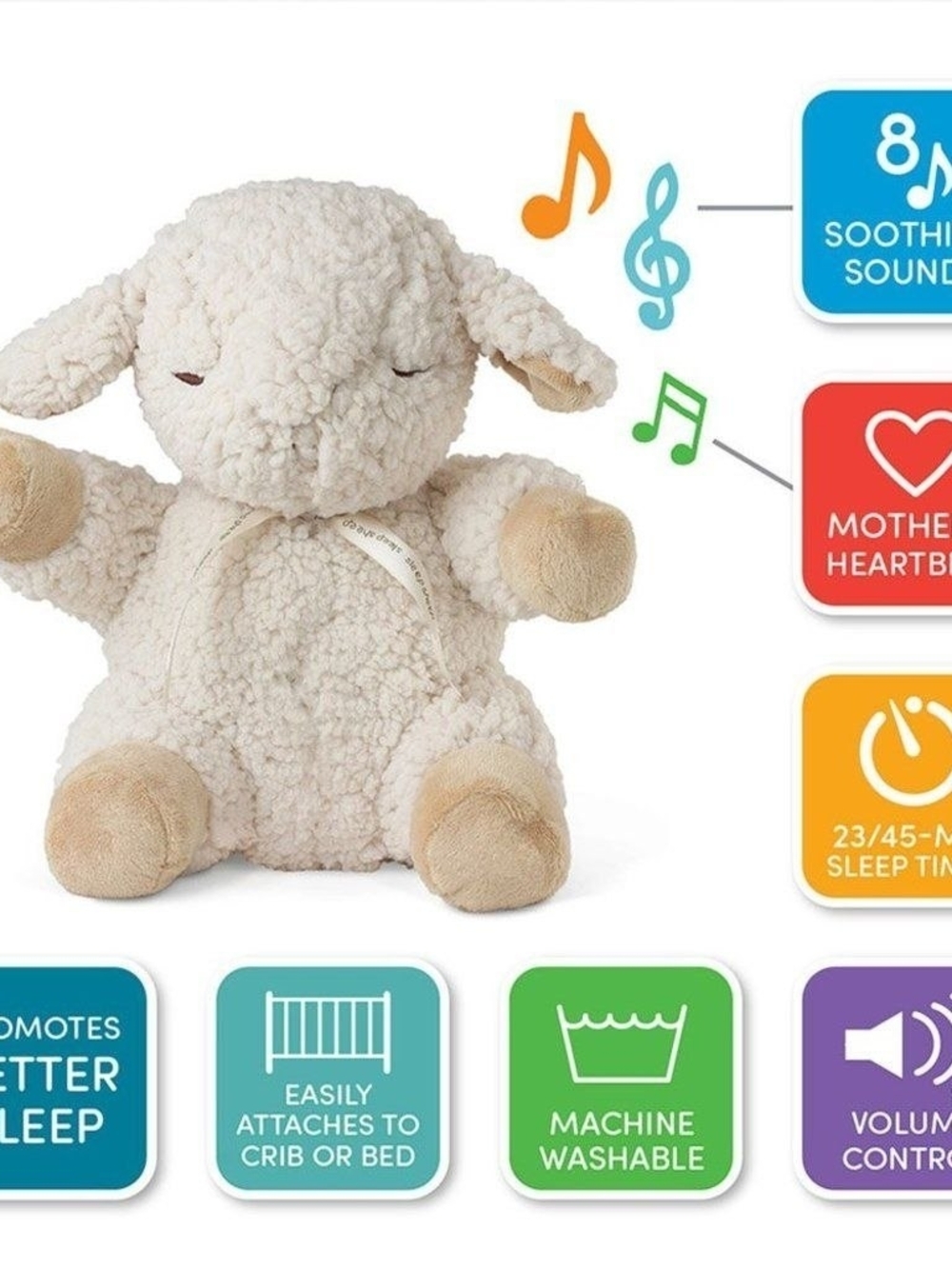 Soothing Cream Plush Lamb Sleep Toy with Sound -cloudy B